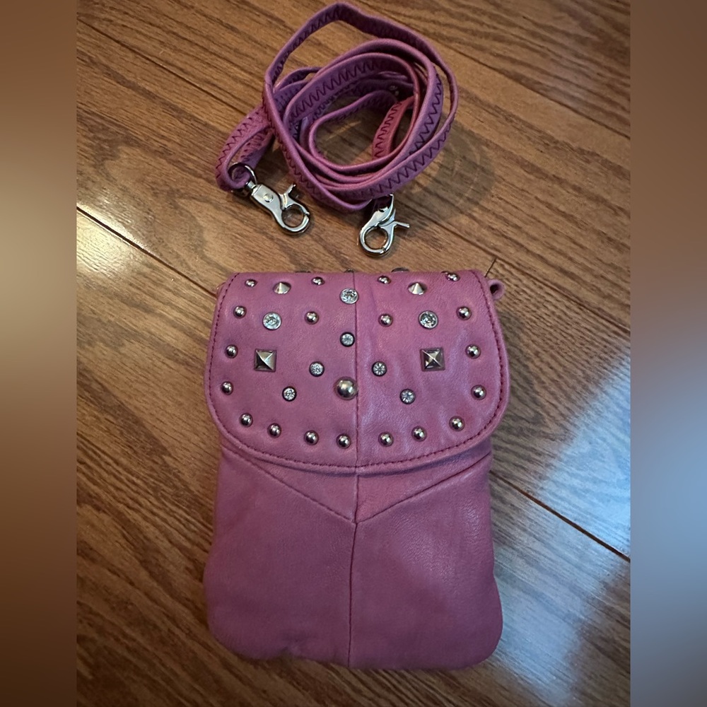 Genuine pink leather crossbody pouch (NEW)